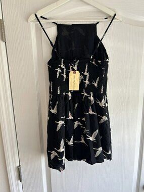 NEW Band of Gypsies Mini Dress Top Women Bird Print Small Boho Vintage Sundress